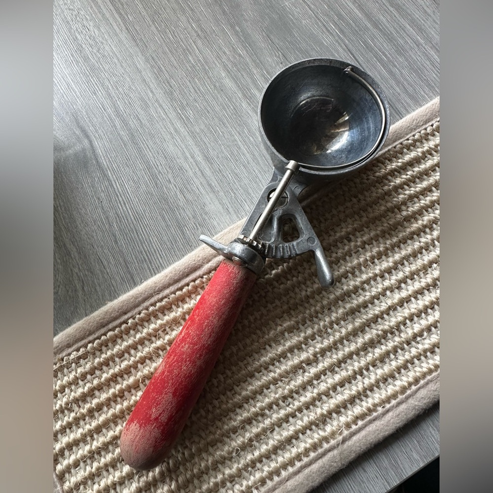Antique Peerless Ice Cream Scoop With Red Wooden Handle